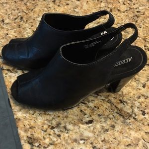 Aero soles black strap mules
